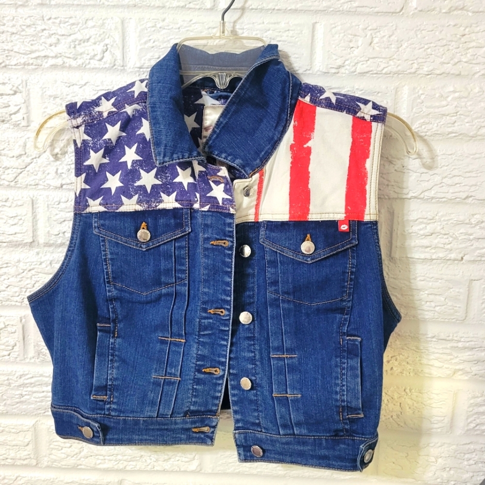 Kids Size Large American Flag Denim Vest Marilyn Monroe Patriotic